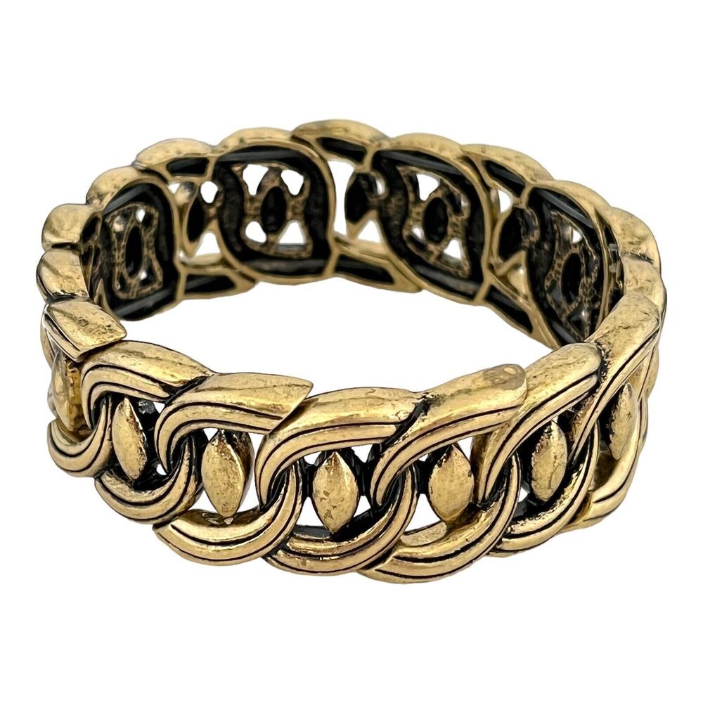 New Link Stretch Bracelet Antiqued Brass Tone - 4F